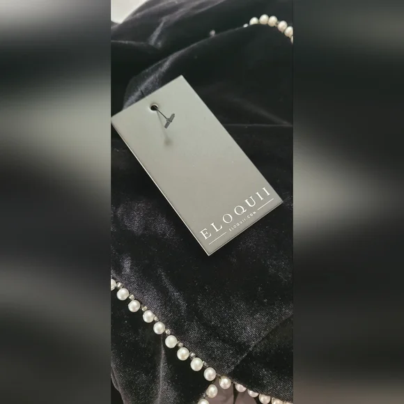 NWT! Eloquii Black Velvet and Pearl Women's Embellished Sweetheart Dress… - Picture 7 of 10